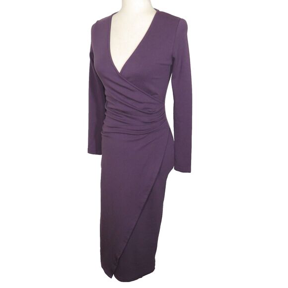 OGL MaxWarm Thermal Side Ruched Wrap Look Long Sleeve Dress Purple Sz Small - Picture 6 of 9